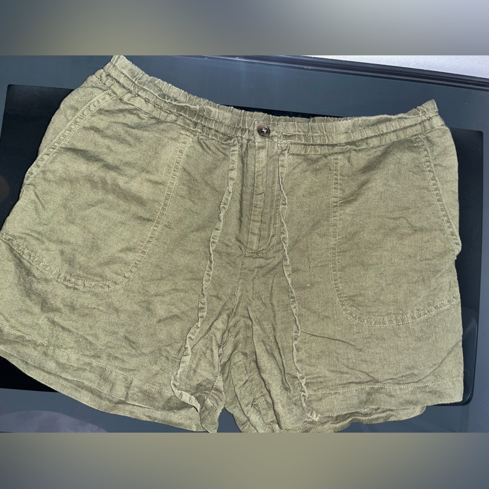 Liz Claiborne Army Green Khaki Linen Cotton Cargo Shorts